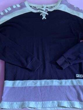 Victoria's Secret PINK Purple , Lavender & White Lace-Up Crew Sweatshirt